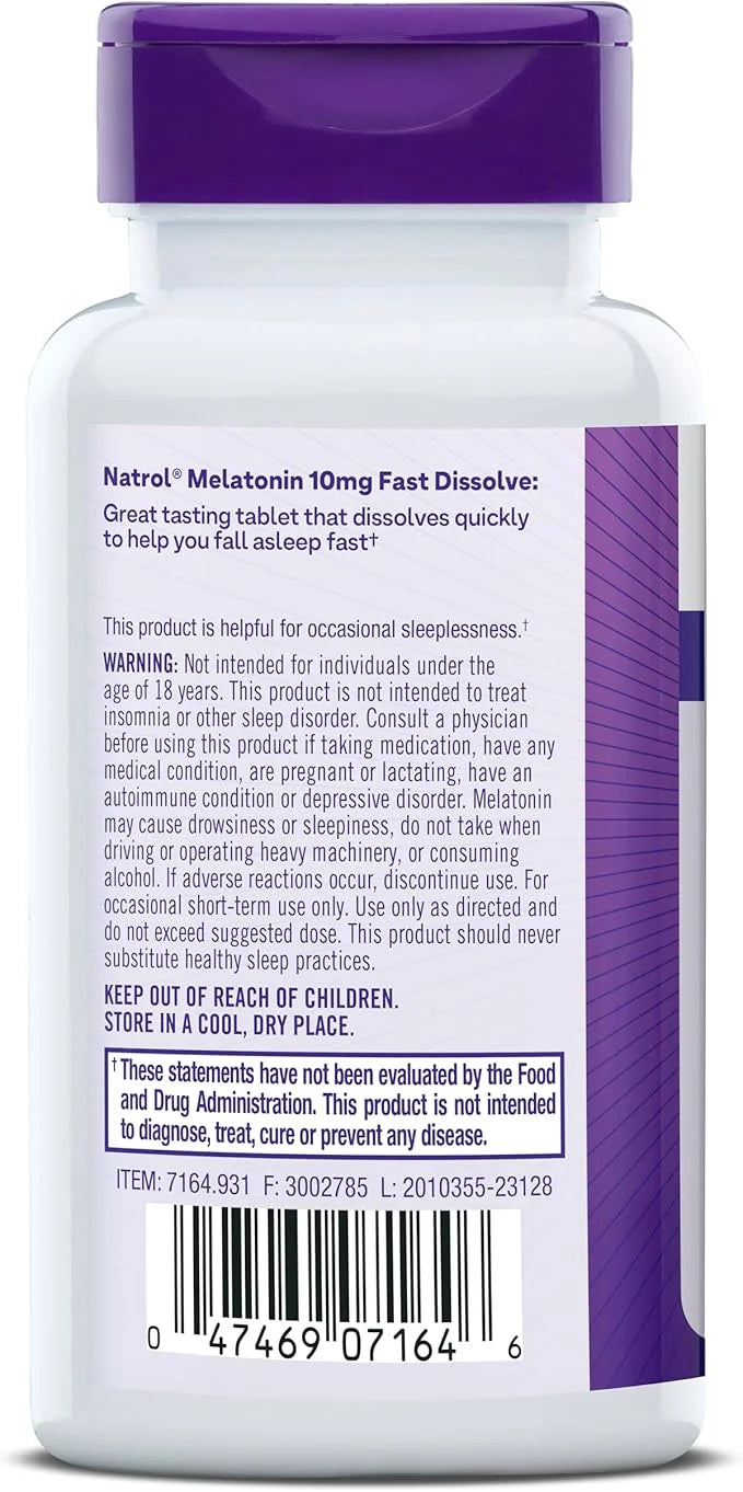 Natrol Fast Dissolve Melatonin 10 mg, Melatonin Supplements for Restful Sleep, Sleep Support for Adults, 75 Strawberry-Fla...