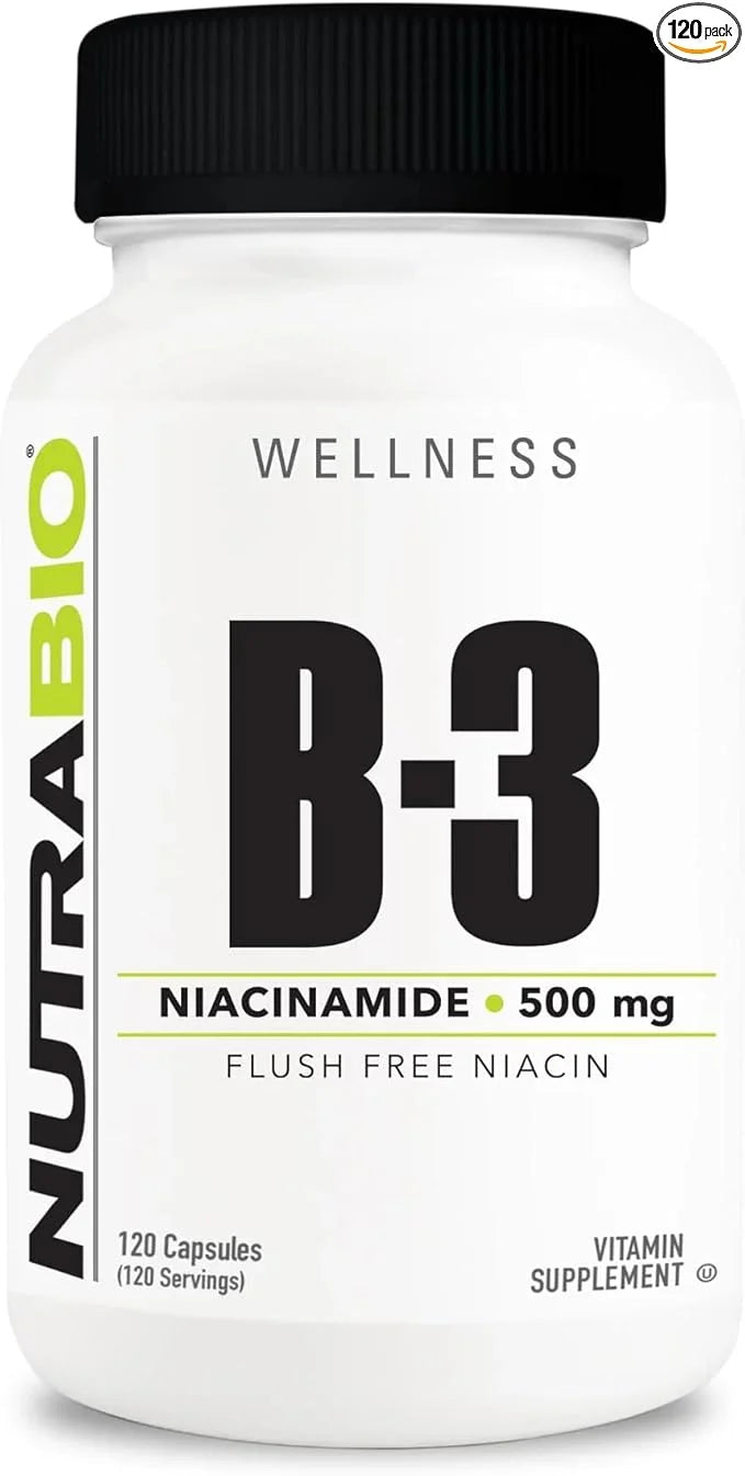 NutraBio Niacinamide Supplement for Normalized Blood B3, 500mg 500mg - 120 Vegetable