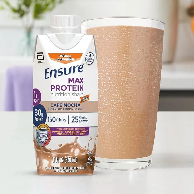 Ensure Max Protein Shake | Café Mocha | Meal Supplement Shake | Ready to Drink | 30g Protein for Muscle Building | 1g Suga...