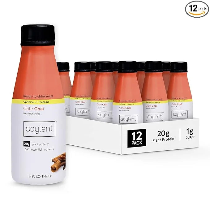 Soylent Complete Nutrition Gluten-Free Vegan Protein Meal Replacement Shake, Cafe Chai, 14 Oz, 12 Pack - Product Image