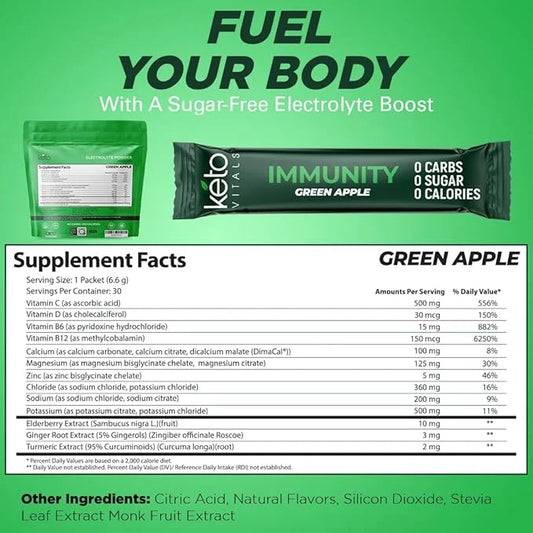 Keto Vitals Immunity Sugar Free Electrolytes Powder with Vitamin C, Ginger, Turmeric, & Elderberry - Boost Your Immune Sys...