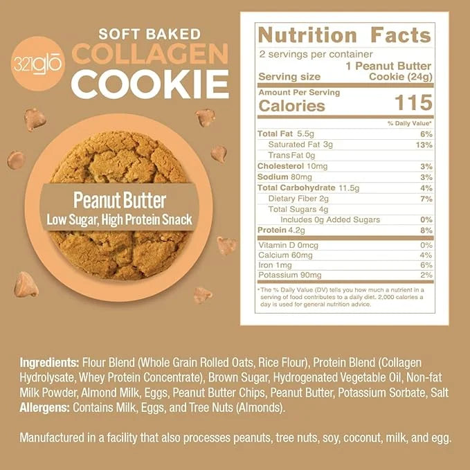 321glo Collagen Cookies | Soft Baked, High Protein Cookies | Low Carb, Low Sugar | Keto Snack for Women, Men, & Kids | 12 ...