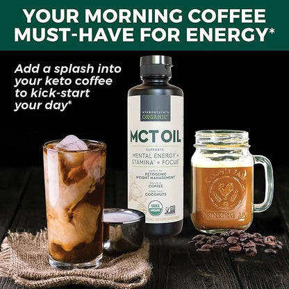 Viva Naturals Organic MCT Oil 16 fl oz - Best MCT Oil Organic for Coffee, MCT Coconut Oil Supports Energy & Mental Clarity...