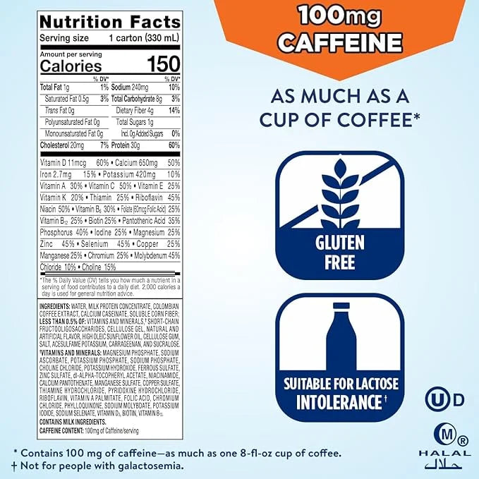 Ensure Max Protein Milk Chocolate with Caffeine Nutrition Shake | 30g Protein, 1g Sugar, 4g Fiber Blend | 12 Pack - Produc...