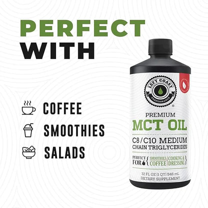 100% Coconut MCT Oil Liquid - MCT Oil C8 C10 for Sustained Mental Energy & Focus Support Great for Smoothies Salads Coffee...