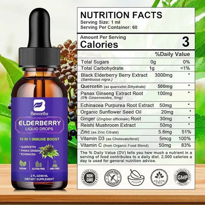 Elderberry Syrup | Black Elderberry Liquid D3 | 30 Servings