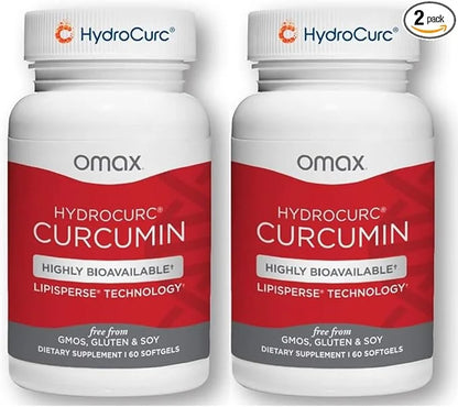 Omax3 2 Pack- HydroCurc Turmeric Curcumin Softgels, Highly Bioavailable MCT Oil Nanoparticle for Potency & Absorption, Joi...
