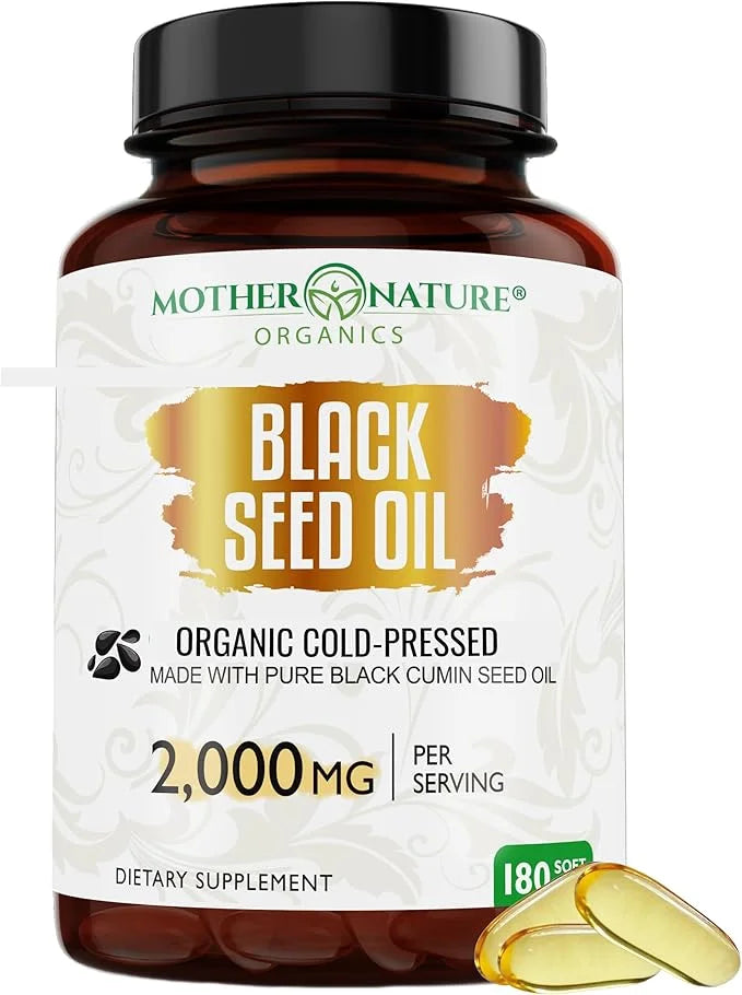 Mother Nature - Organic Black Seed Oil Capsules, Cold Pressed, 2% TQ, 100% Turkish-Black Cumin Nigella, Sativa Oil-3 Month...