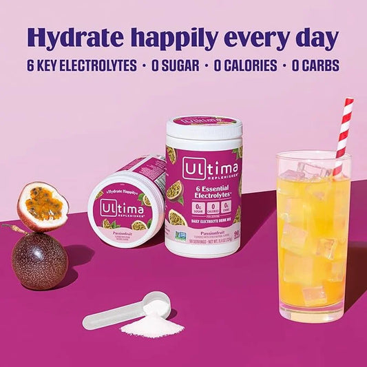 Ultima Replenisher Daily Electrolyte Powder Drink Mix – Passionfruit, 90 Servings – Hydration Powder with 6 Key Electrolyt...