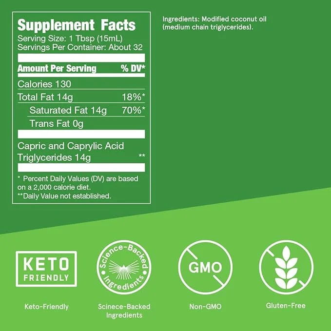 Bulletproof MCT Oil Made with C10 and C8 Oil, 16 Ounces, Keto Supplement for Sustained Energy - Product Image