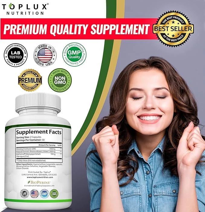 Dim Supplement 910 mg Plus BioPerine Complex - Diindolylmethane to Support Hormone Balance and Estrogen Metabolism, Helps ...