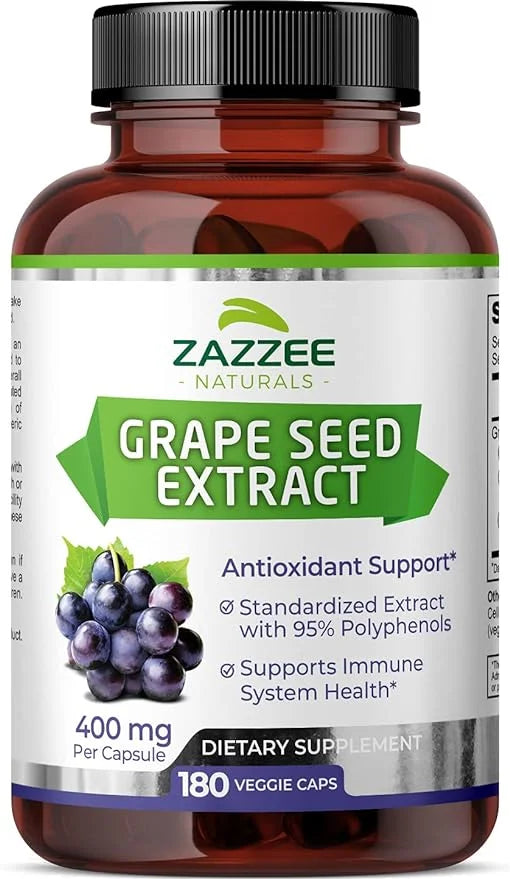 Zazzee High Strength Grape Seed 50:1 20,000 mg 180 Vegan 95% Polyphenols, 6 Month 50X Extract, 400 mg