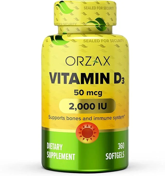 ORZAX Vitamin D3 2000 iu (50 mcg) 1 Year (360 Softgel)
