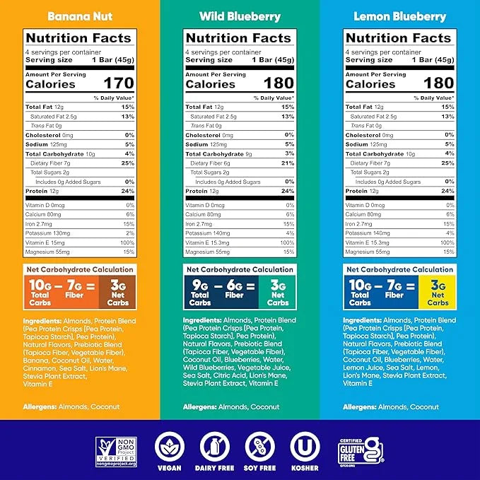 IQBAR Brain and Body Plant Protein Bars - Fruit Lovers Variety - 12-Count Low Carb - Gluten Free, High Fiber, Vegan Snacks...