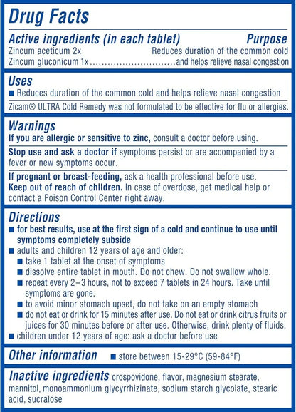 Zicam Ultra Cold Remedy Zinc Rapidmelts, Orange Cream Flavor, Homeopathic, Cold Shortening Medicine, Shortens Cold Duratio...
