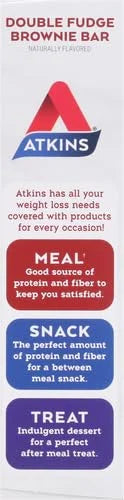 Atkins Double Fudge Brownie Protein Meal Bar, High Fiber, 15g Protein, 1g Sugar, 4g Net Carb, Meal Replacement, Keto Frien...