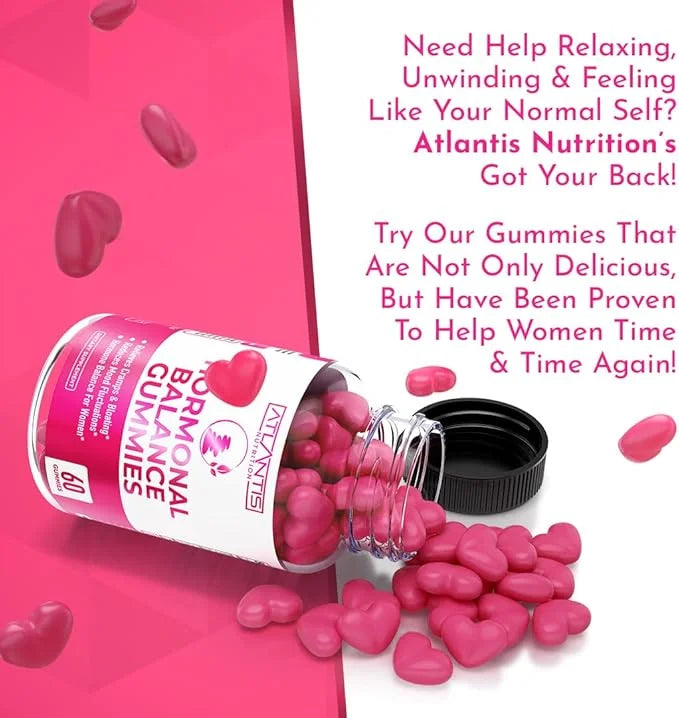 Atlantis Nutrition Hormonal Balance for Women & PMS Relief Gummies - Alleviates Cramps, Bloating, Mood Swings, Hot Flashes...