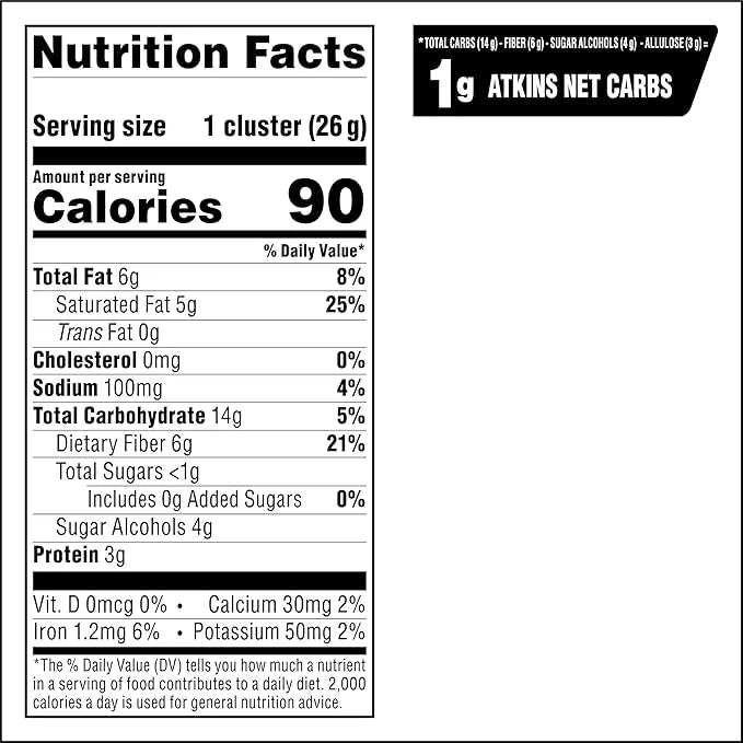 Atkins Keto Cookies & Crème Clusters, Gluten Free, High Fiber, Low Carb, Keto Friendly, 8 Count - Product Image