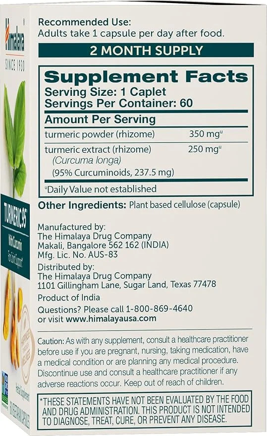 Himalaya Turmeric 95 Supplement with Curcumin/Curcuminoids, 600 mg, 60 Capsules, 2 Pack, 60 Day