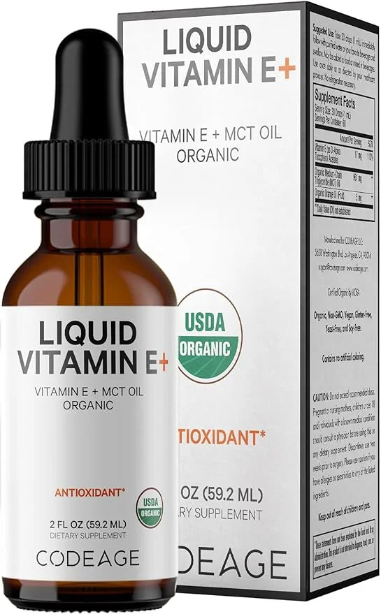 Codeage Liquid Vitamin E+ - USDA-Certified Organic Vitamin E - 2-Month Supply - D-Alpha Tocopherol Acetate, Organic MCT Oi...