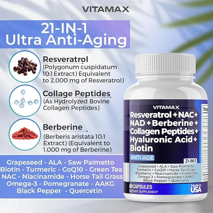 Resveratrol NAD+ Berberine Hyaluronic Acid 21-in-1 Women (60 Count 1)