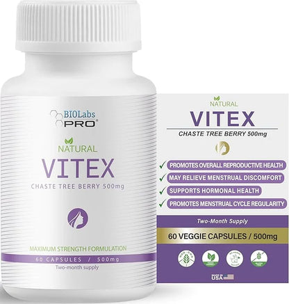 BIOLABS PRO Natural Vitex Chasteberry Supplement for Women - Pure Chaste Tree Berry Extract 500mg, Maximum Strength Formul...