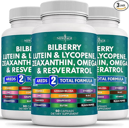 NEW AGE Eye Health Vitamins 6000mg Lutein 40mg Lycopene 40mg Resveratrol 3000mg Grape 6000mg Astaxanthin 180 Count