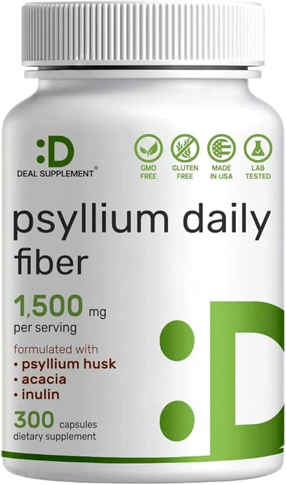 Psyllium Husk 1500mg Per Serving, 300 3 in 1 Fiber