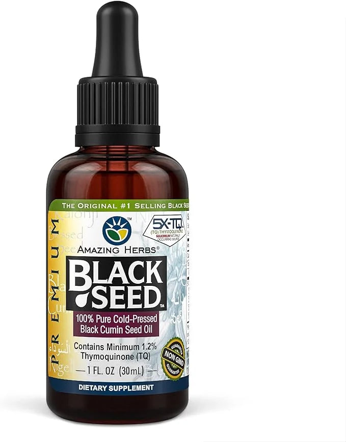 Amazing Herbs Premium Black Seed Oil - Cold Pressed Nigella Sativa Aids in Digestive Health, Immune Support, Brain Functio...