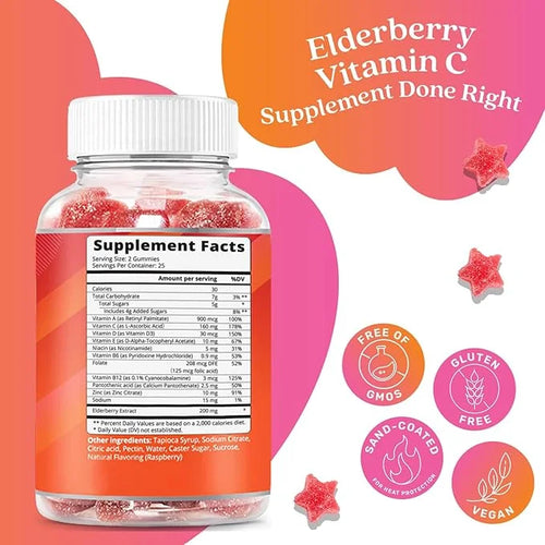 BeLive Elderberry Gummies with Zinc and B12 - 50 Ct
