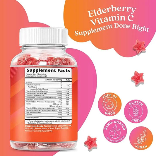 BeLive Elderberry Gummies with Zinc and B12 - 50 Ct