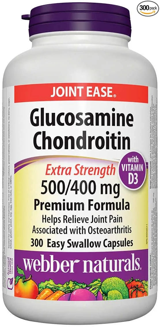 Webber Naturals Glucosamine Chondroitin with vitamin D3, extra 500/400 mg, 300 Easy