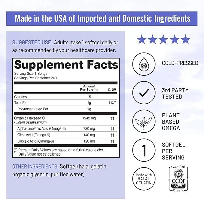 NatureWise Flaxseed Oil 1200 mg, Fish Free Omega 3 6 9 with 720mg ALA, Dietary Supplement for Heart Health Support - Organ...