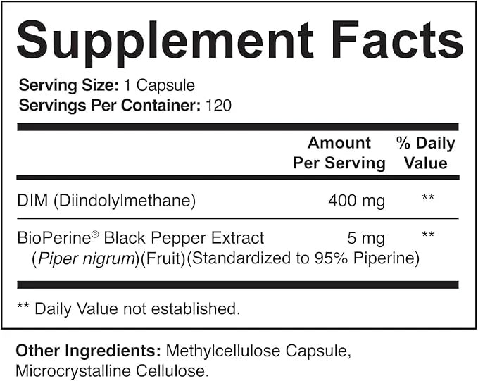 NutriFlair DIM Supplement 400mg with Bioperine, 120 Capsules - Diindolylmethane - Estrogen Metabolism Support & Hormone Ba...