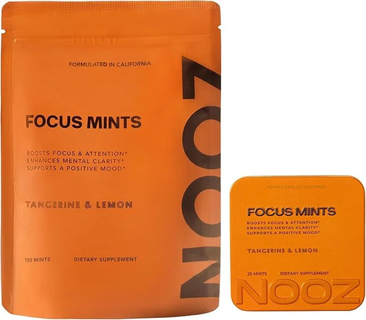NOOZ Focus Mints Refill Bag - Caffeine-Free Brain Booster for Mental Clarity-Tangerine & Lemon Flavor | Sugar-Free, Travel...