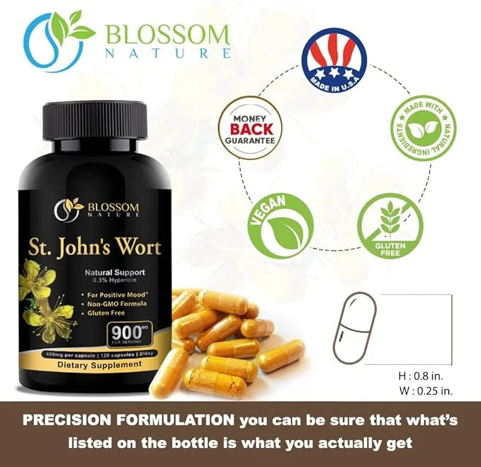 St Johns Wort 900mg-Mood Support Supplement*-Calm Supplements*-120 Vegetable Capsules(2 Month Supply),450mg of Perforatum)...