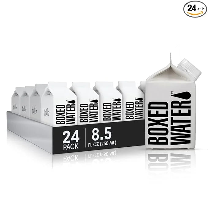 Boxed Water 8.5 oz. (24 Pack) – Purified Drinking Water in 92% Plant-Based Boxes, 100% Recyclable, BPA-Free, Refillable Ca...