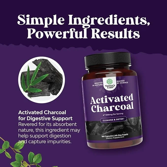 Cleanse and Detox Activated Charcoal Capsules - Purifying Detox Pills with 1200mg Per Serving for Bloating Relief and Body...