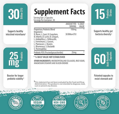 1 Body 30 Billion CFU Probiotic 60 Vegetarian