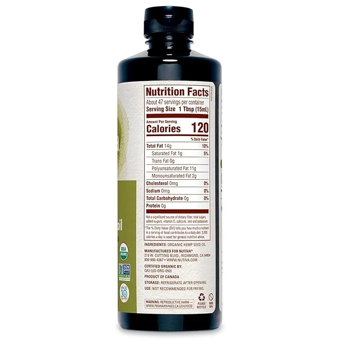 Nutiva Organic Cold-Pressed Unrefined Raw Hemp Seed Oil, 24 Ounce, USDA Organic, Non-GMO, Whole 30 Approved, Vegan, Gluten...