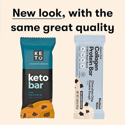 Perfect Keto Bars, Gluten Free Grass Fed Collagen + MCT Oil, Low Carb, No Sugar Added, High Protein Snacks, Keto Diet Food...
