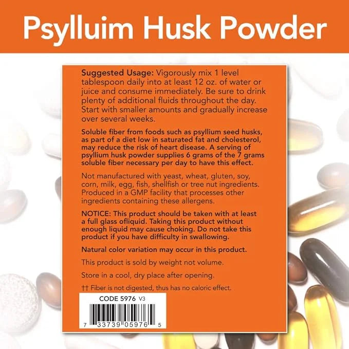NOW Supplements, Psyllium Husk Powder, Non-GMO 12-Pound