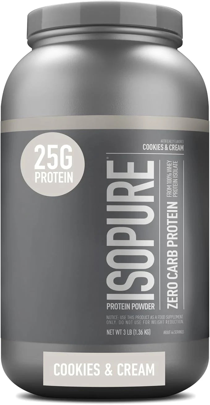 Isopure Zero Carb 100% Pure Whey Isolate Protein Powder, Lactose Free, Gluten Free, With Vitamins, Cookies & Cream, 25g Pr...