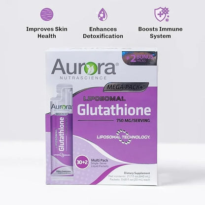 Aurora Nutrascience Mega-Liposomal Liquid Glutathione, Immune System Support, Antioxidant, 750 mg per Serving, 32 Packets,...