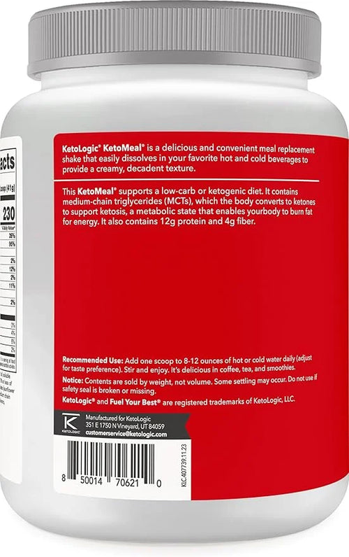 Ketologic Keto Meal Replacement Shake Powder for Optimal Results + MCT Oil + Grass-Fed Whey - Perfectly Formulated Macros ...