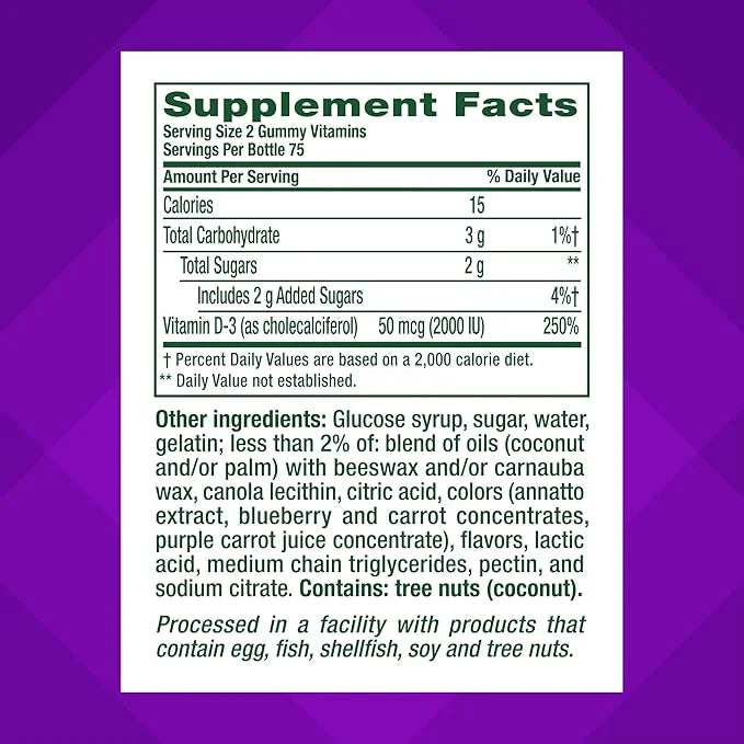 Vitafusion Vitamin D3 Gummy Vitamins 50 mcg 75 Day 150 Count