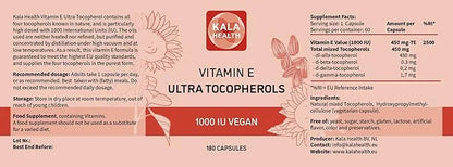 Kala Health Vitamin E 1000 IU 450mg Vitamin 4 Tocopherols