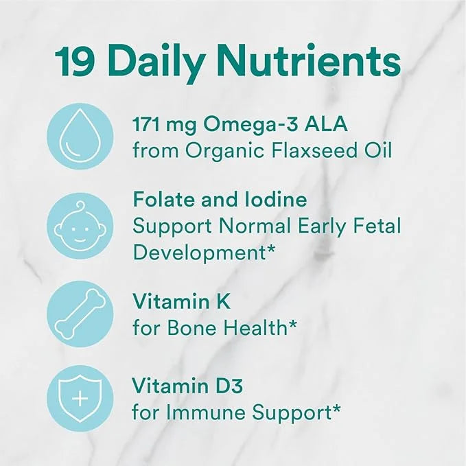 SmartyPants Organic Prenatal Vitamins for Women, 3 (ALA), D3, C, B12, B6, B6, Vitamin K2 & 180 Count (45 Day