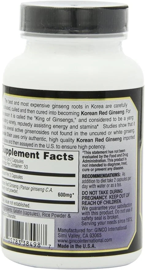 Imperial Elixir, Korean Red Ginseng, 600 100 Capsules