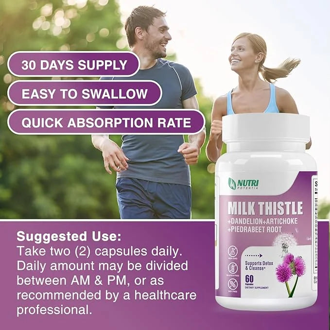 Milk Thistle Supplement with Dandelion Root, 80% Silymarin 60 Capsules